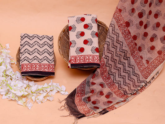 Premium Hand Block Cotton Suit With Kota Doria Dupatta