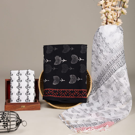 Premium Hand Block Printed Cotton Suit With Kota Doria Dupatta