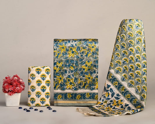 Sanganeri Prints Chanderi Silk Suit Set