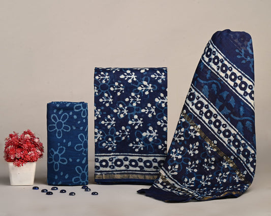 Dabu prints Chanderi Silk Suit Set
