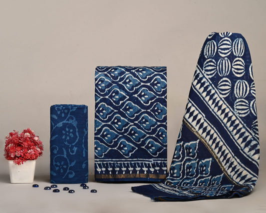 Elegant Dabu Printed Chanderi Silk Suit Set