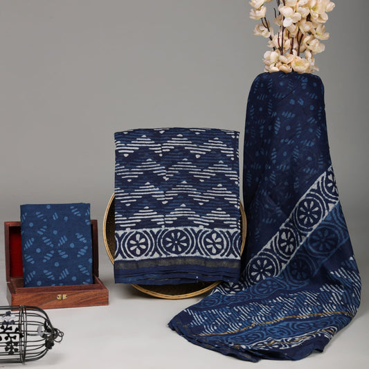 Handcrafted Chanderi Silk Suit With Traditional Dabu Print