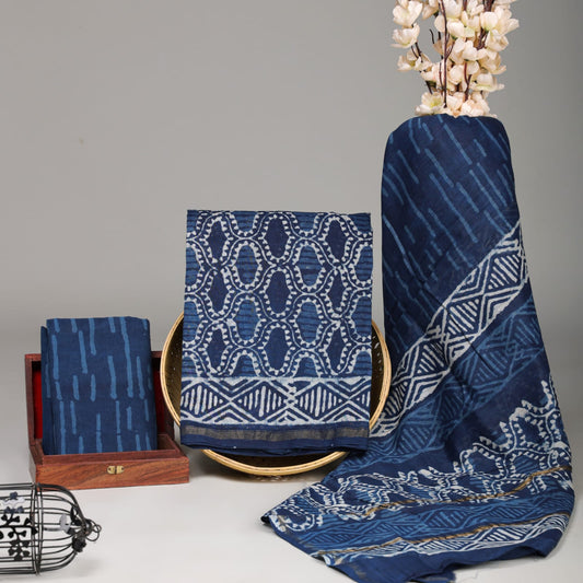 Dabu Hand Block Print Chanderi Silk Suit