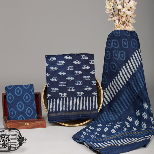 Dabu Hand Block Print Chanderi Silk Suit Set