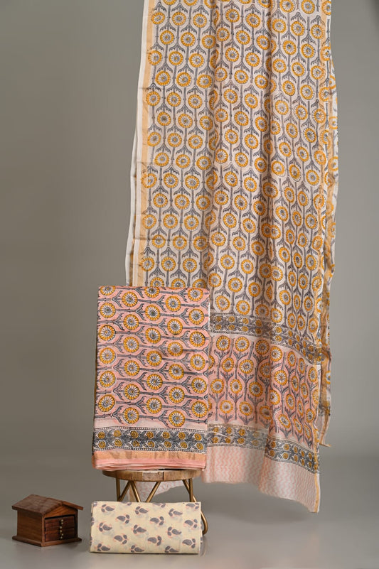 Exclusive Hand Prints Chanderi Silk Suit Set