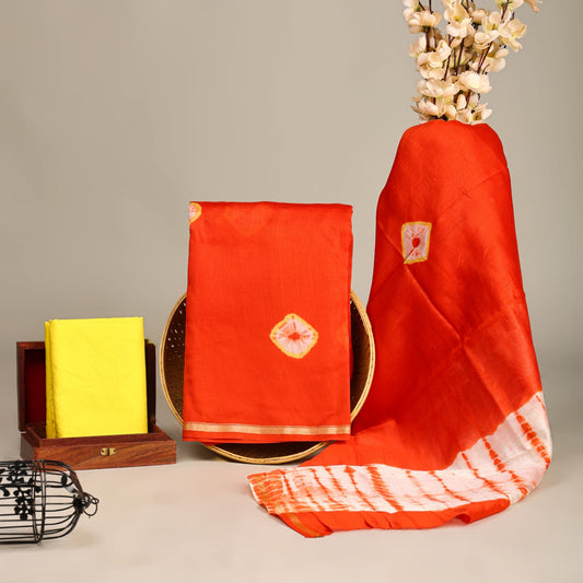 Orange Hand Block Print Chanderi Silk Suit Set