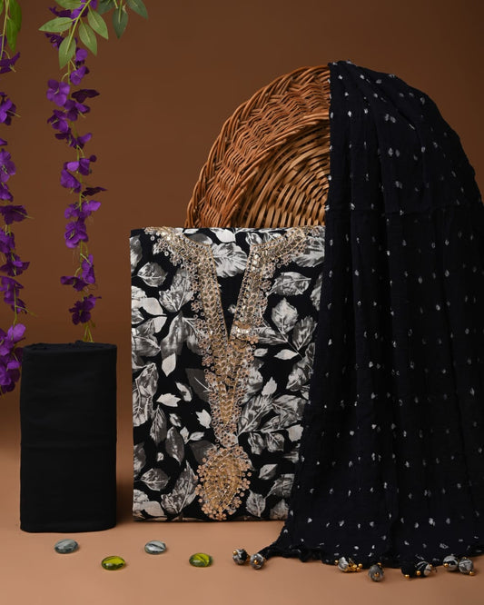 Pure Cotton Gota Pati Work Suit With Chiffon Dupatta