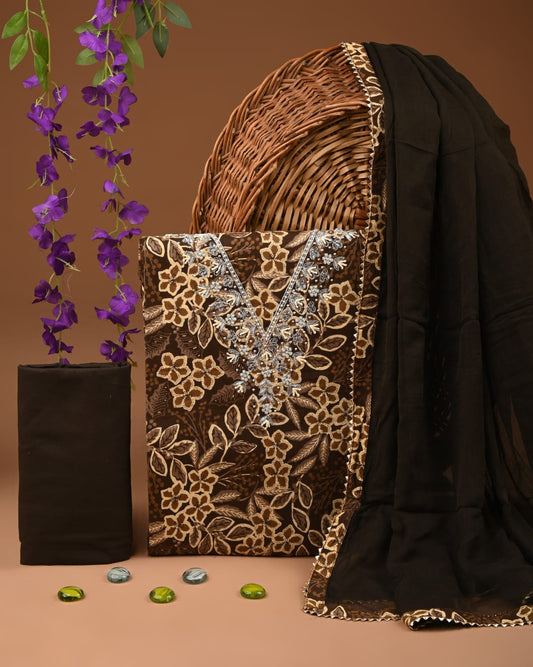Pure Cotton Gota Patti Work Suit With Chiffon Dupatta