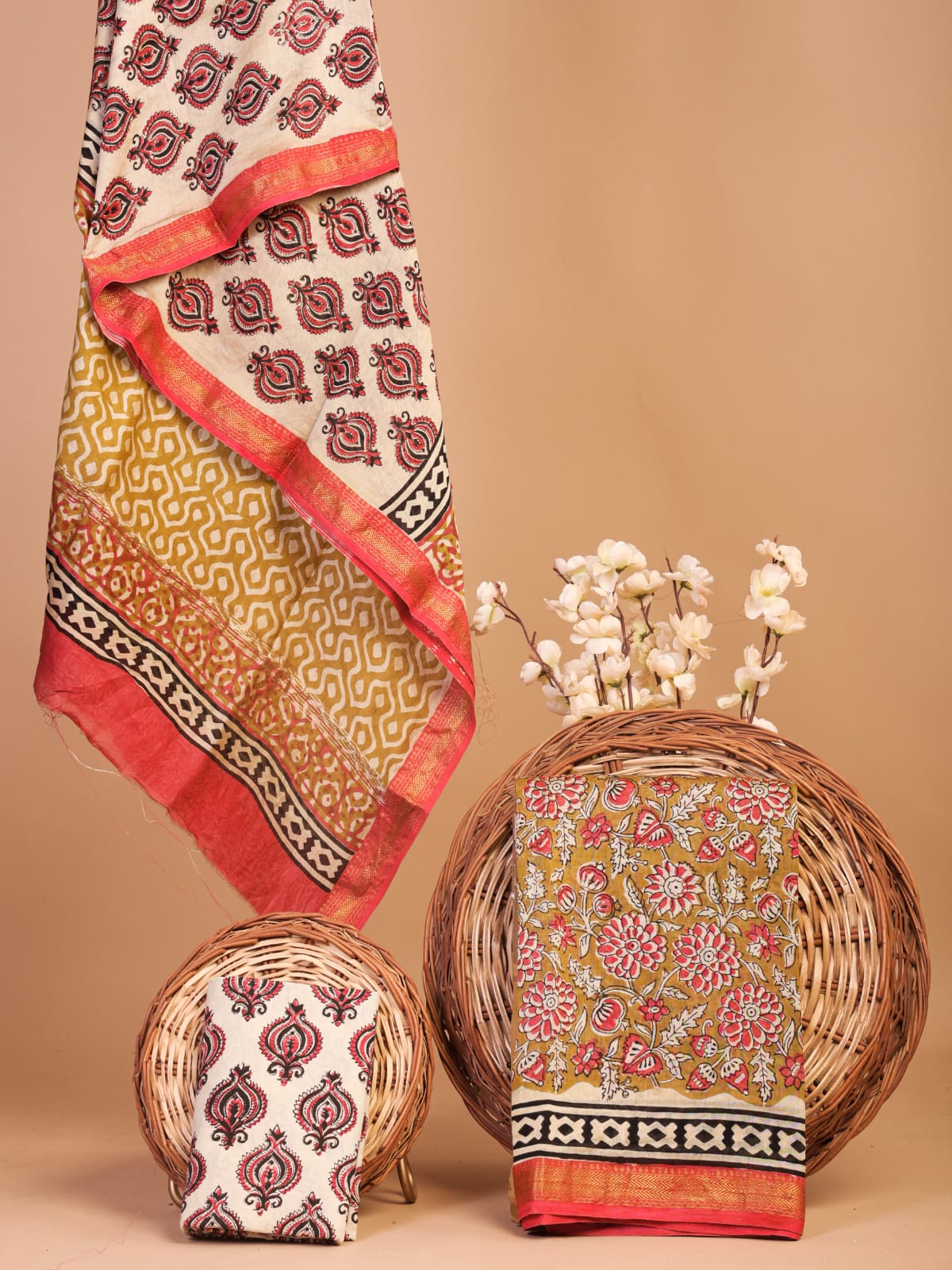 Hand Block Print Maheshwari Silk Suit Set