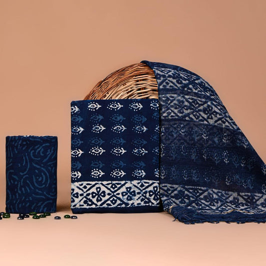 Premium Hand Block Printed Cotton Suit With Kota Doria Dupatta