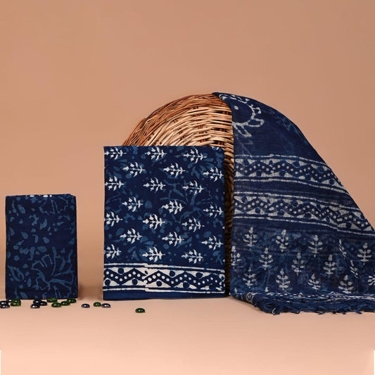 Premium Hand Block Printed Cotton Suit With Kota Doria Dupatta