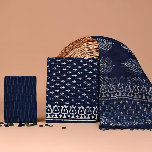 Exclusive Hand Block Printed Cotton Suit With Kota Doria Dupatta