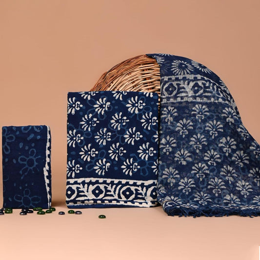 Premium Hand Block Printed Cotton Suit With Kota Doria Dupatta