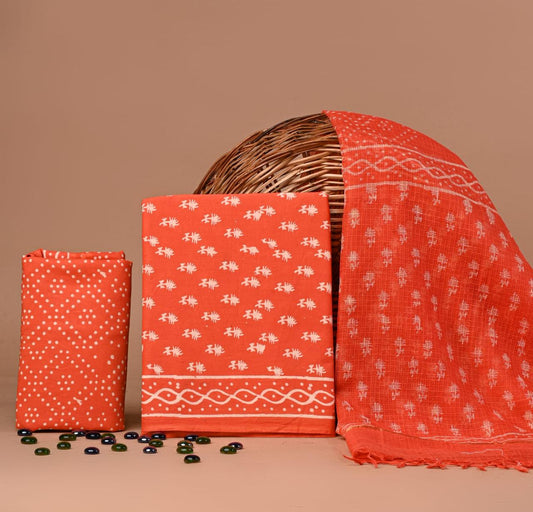 Exclusive Hand Block Printed Cotton Suit With Kota Doria Dupatta