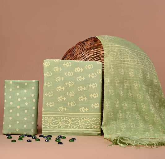 Premium Hand Block Printed Cotton Suit With Kota Doria Dupatta