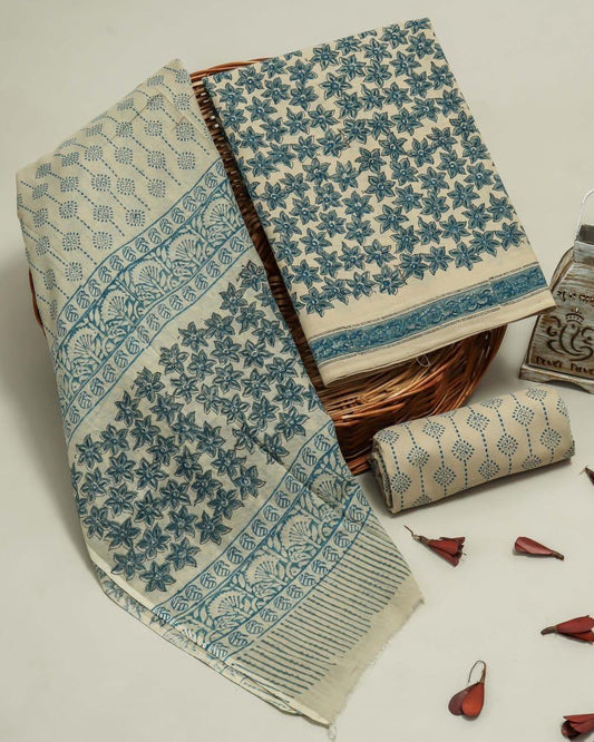 Hand Block Printed Organic Cotton Suit With Cotton Dupatta