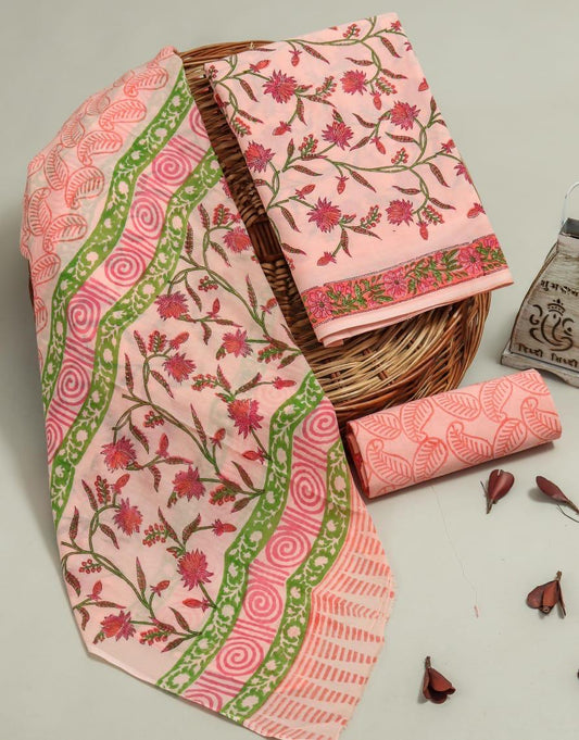 Hand Block Print Pink Cotton Suit