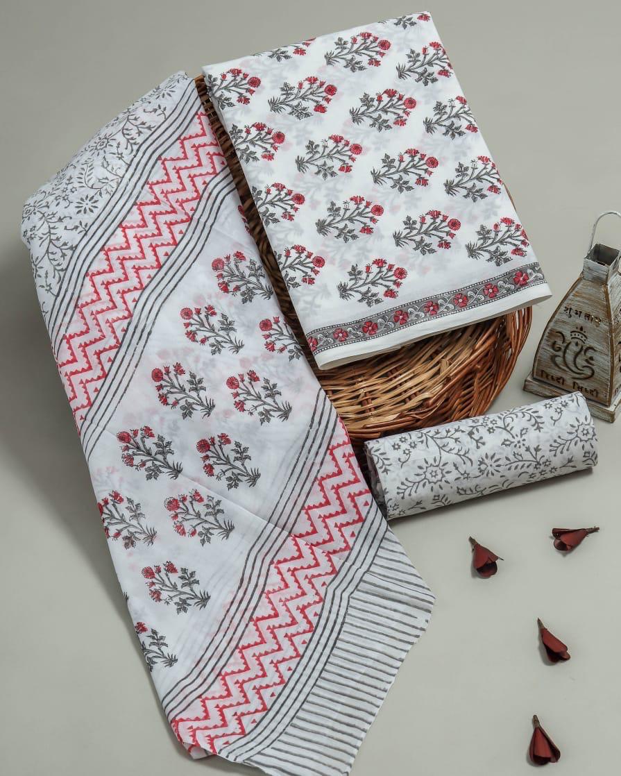 Bagru Hand Block Print Cotton Suit With Cotton Dupatta