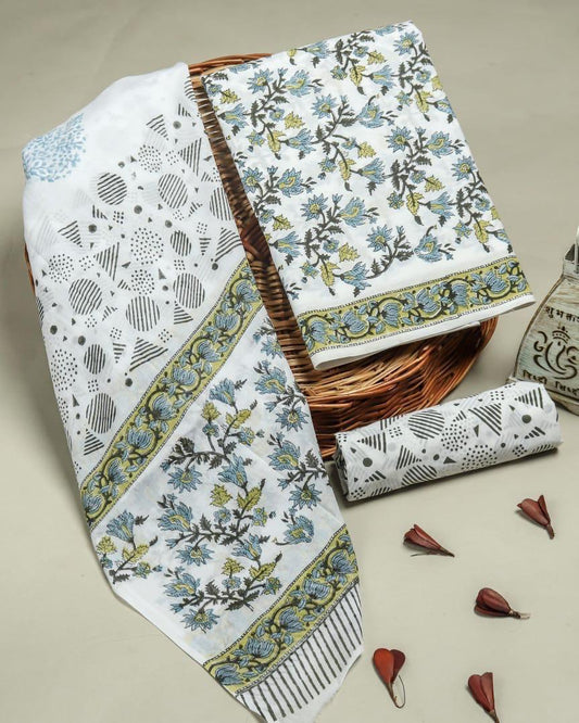 Exclusive Hand Block Printed cotton Suit With Cotton Dupatta