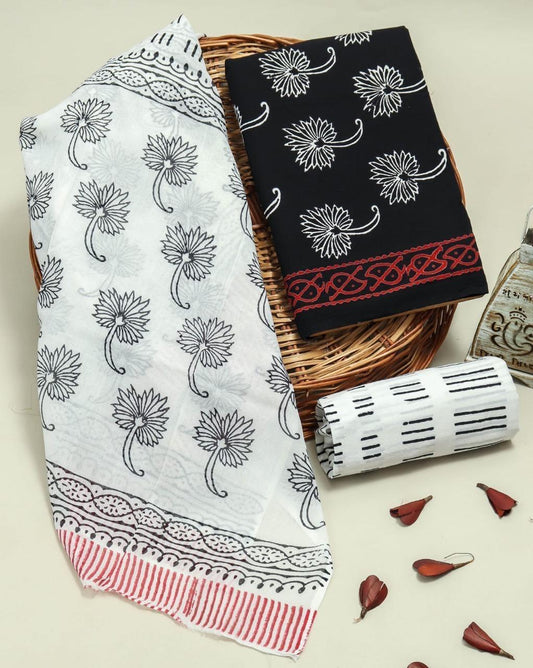 Black & White Hand Block Print Cotton Suit