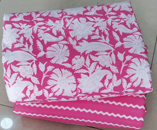 Pink Hand Block Print Cotton Top & Bottom Suit Set (PCVTB23)