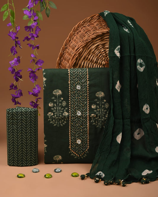 Exclusive Cotton Gota Patti work Suit With Chiffon Dupatta