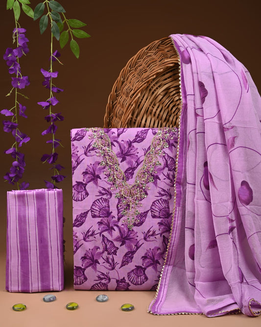 Pure Cotton Gota Patti Work Suit With Chiffon Dupatta