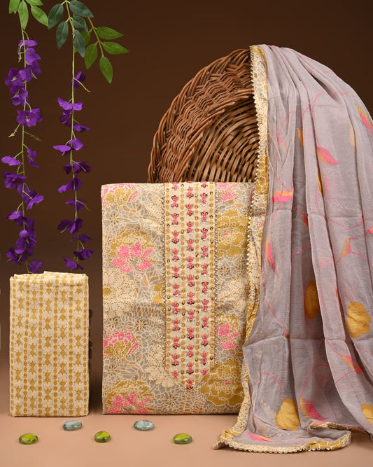 Soft Cotton Gota Patti work Suit With Chiffon Dupatta
