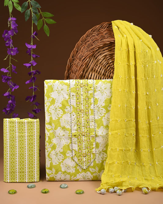 Premium Cotton Gota Patti Work Suit With Chiffon Dupatta