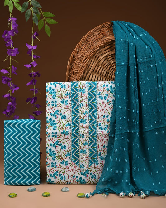 Soft Cotton Gota Patti Work Suit With Chiffon Dupatta