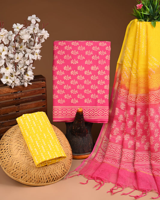 Exclusive Hand Block Printed Cotton Suit With Kota Doria Dupatta