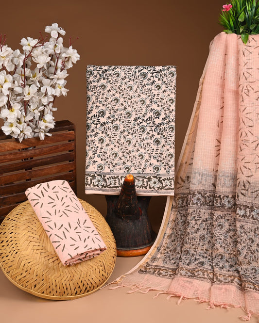 Exclusive Hand Block Printed Cotton Suit with Kota Doria Dupatta