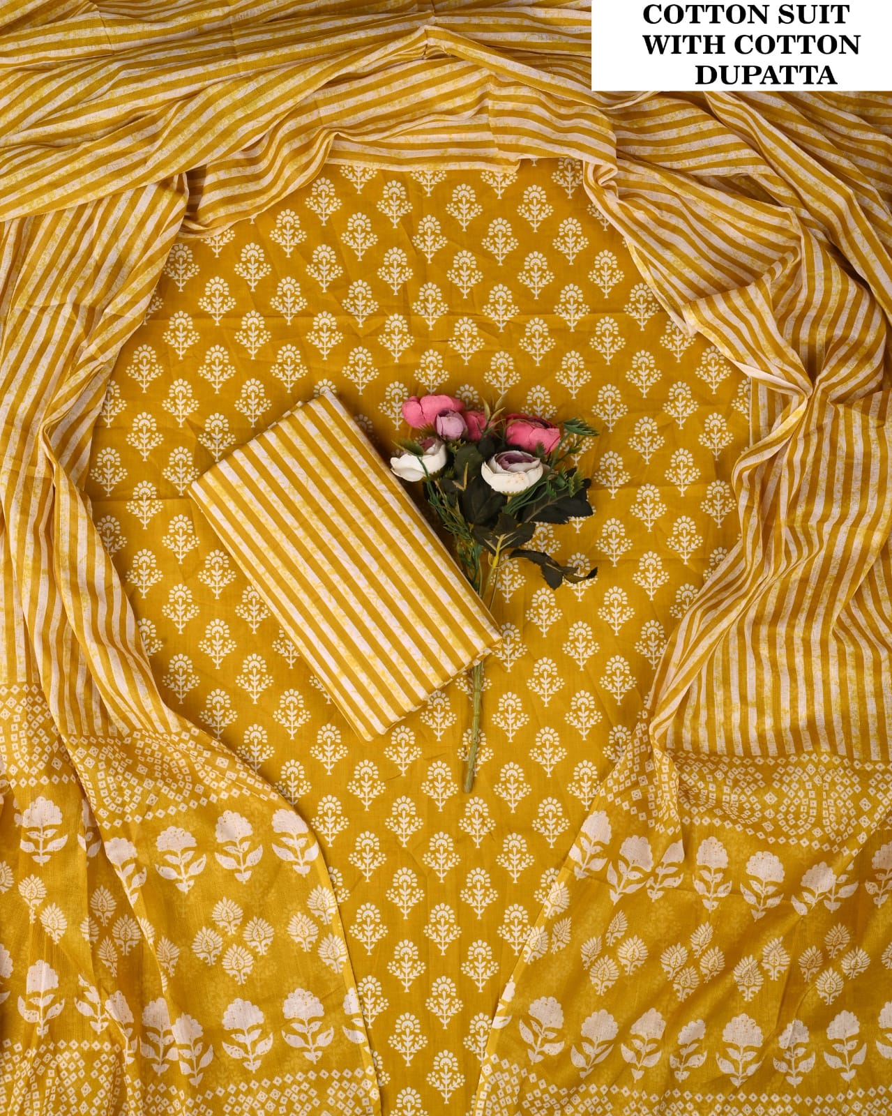 Yellow Hand Block Printed Cotton Suit (PCVCSCD45)