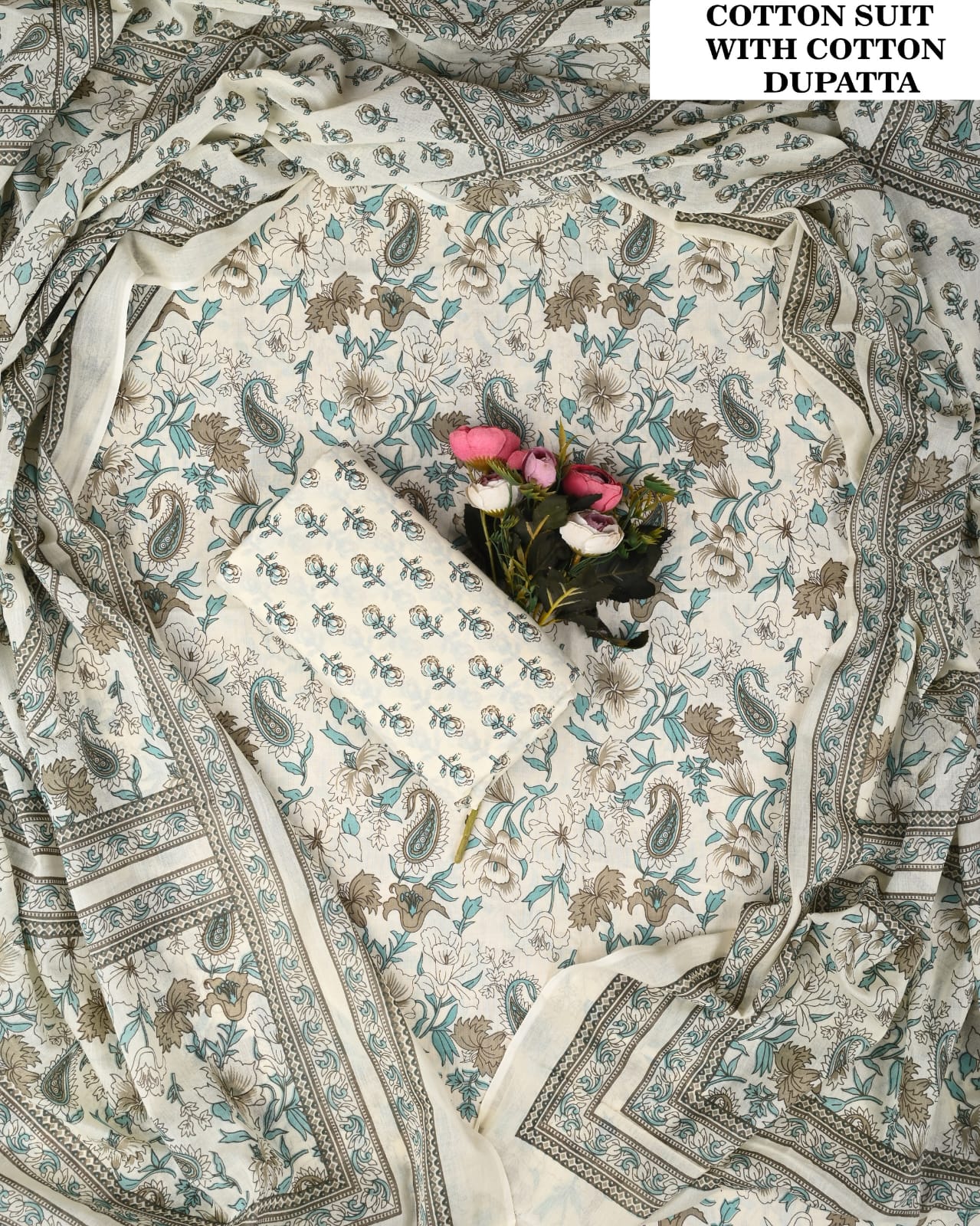 Sanganeri Hand Block Printed Cotton Suit Set (PCVCSCD66)