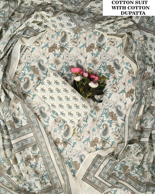 Sanganeri Hand Block Printed Cotton Suit Set (PCVCSCD66)