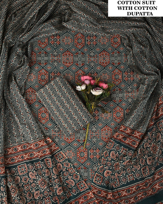 Bagru Hand Block Print Cotton Suit (PCVCSCD64)
