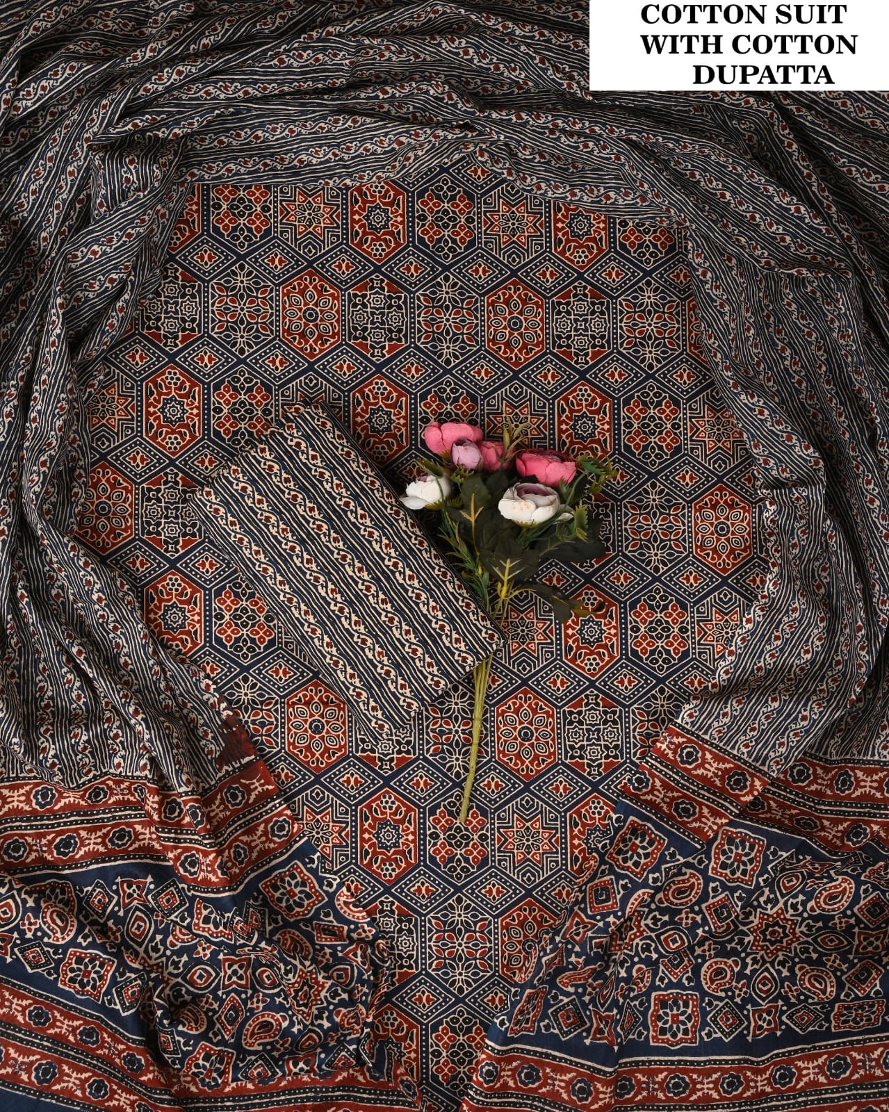 Bagru Hand Block Printed Cotton Suit Set (PCVCSCD63)