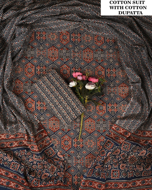 Bagru Hand Block Printed Cotton Suit Set (PCVCSCD63)
