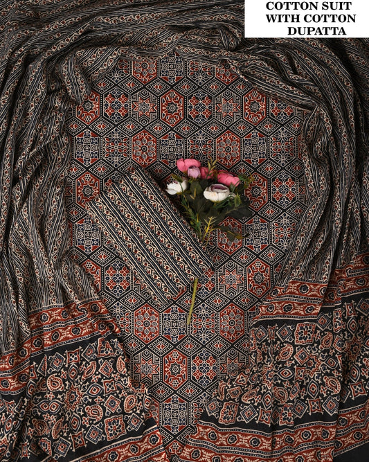 Premium Bagru Hand Block Print Cotton Suit Set (PCVCSCD59)