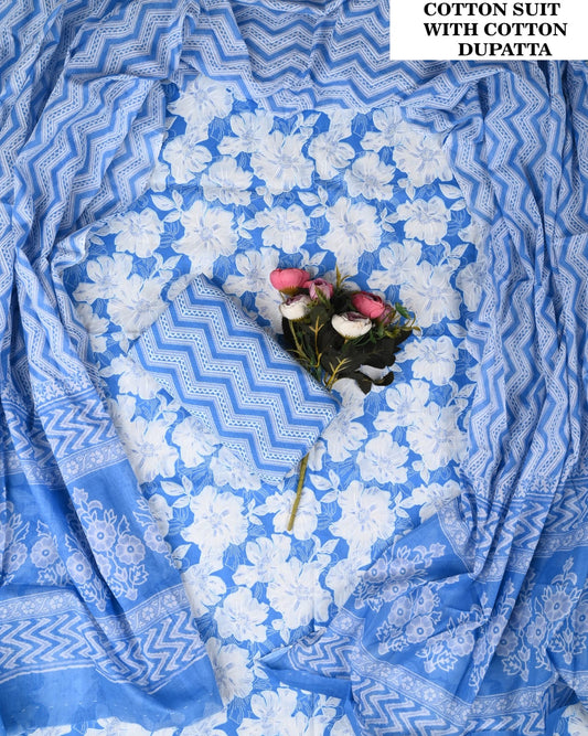Sanganeri Hand Block Printed Cotton Suit (PCVCSCD46)