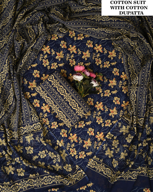 Premium Hand Block Printed Cotton Suit Set (PCVCSCD58)