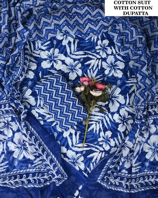 Sanganeri Printed Blue Cotton Suit Set (PCVCSCD51)