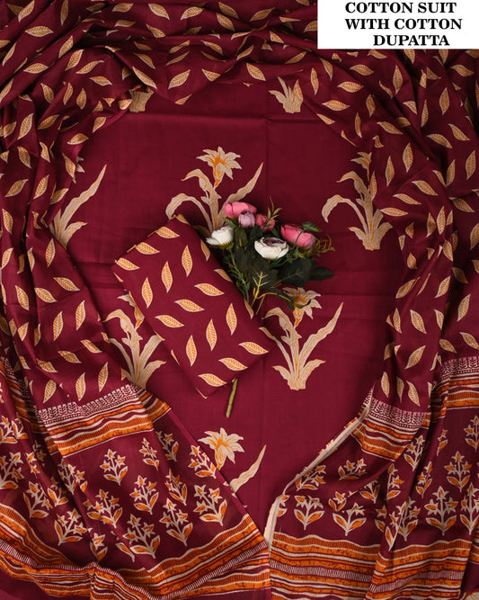 Hand Block Printed Organic Cotton Suit Set (PCVCSCD50)