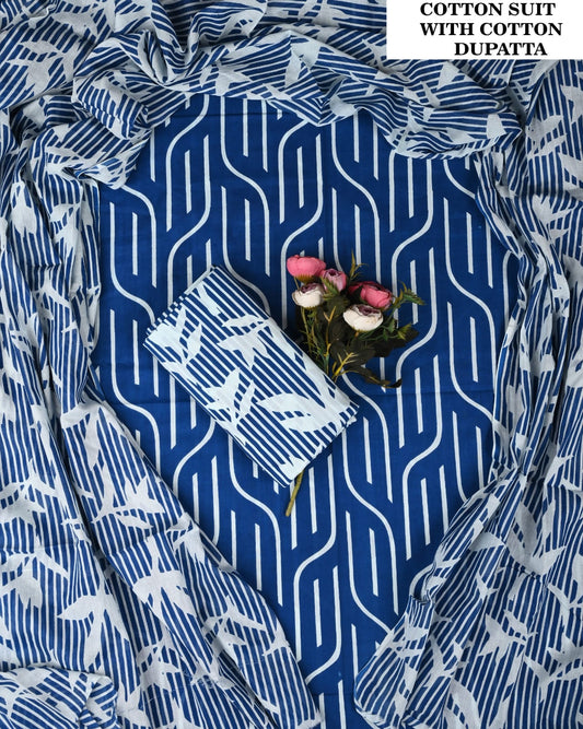 Hnad Blcok Print Soft Blue Cotton Suit (PCVCSCD43)