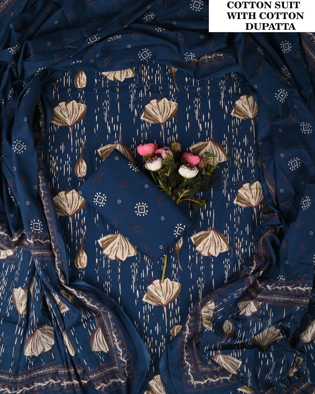Blue Hand Block Printed Soft Cotton Suit (PCVCSCD41)
