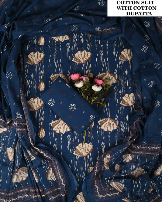 Blue Hand Block Printed Soft Cotton Suit (PCVCSCD41)