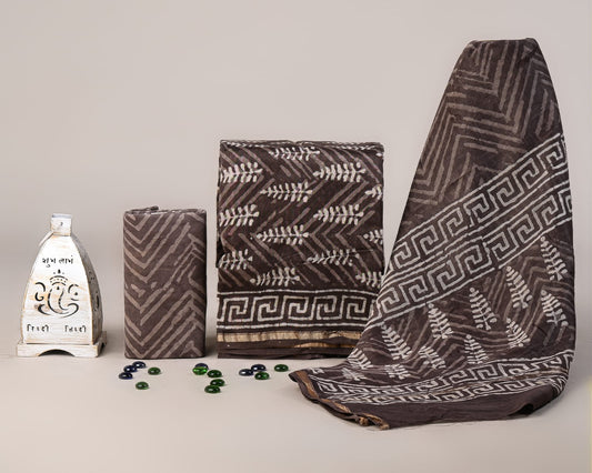 Premium Hand Block Print Chanderi Silk Suit Set
