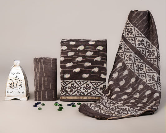 Premium Hand Block Print Chanderi Silk Suit Set