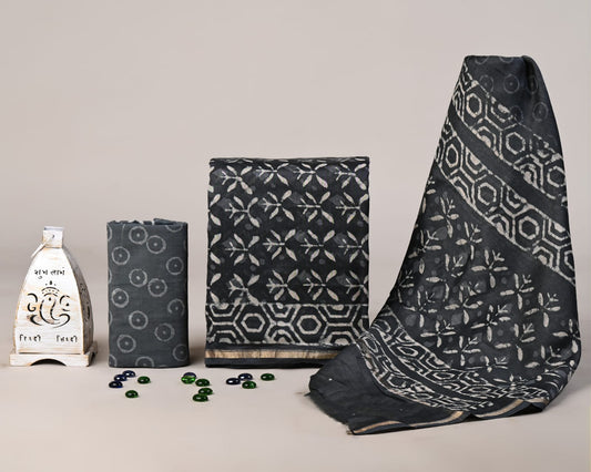 Exclusive Hand Block Printed Chanderi Silk Suit Set