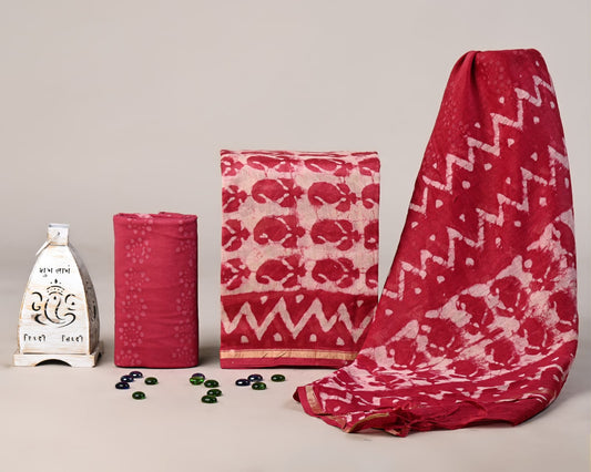 Exclusive Hand Block Printed Red Chanderi Silk Suit